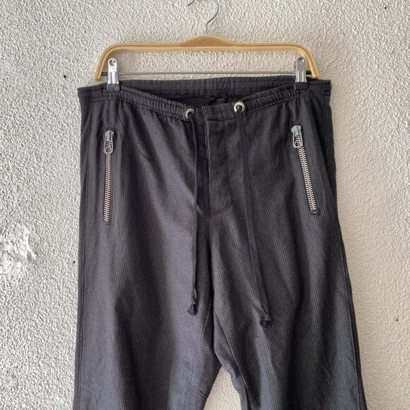 GREG LAUREN Charcoal Wool Striped MESH PANEL ZIPPER Drawstring PANTS Size 1 S - Picture 2 of 5